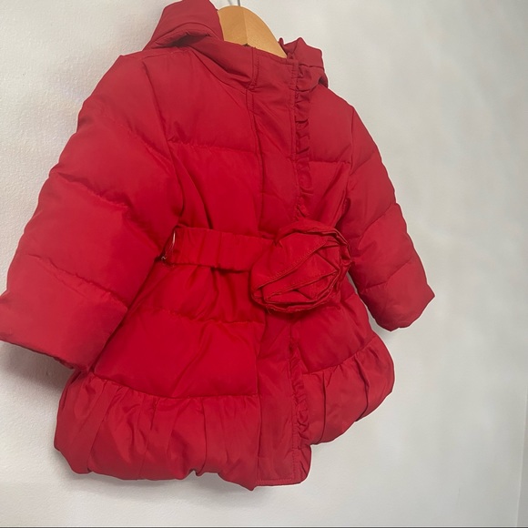 Kate Spade New York Red Puffer Hooded Jacket W/ Flower/ Rose Belt &Gold Hardware - Picture 2 of 16
